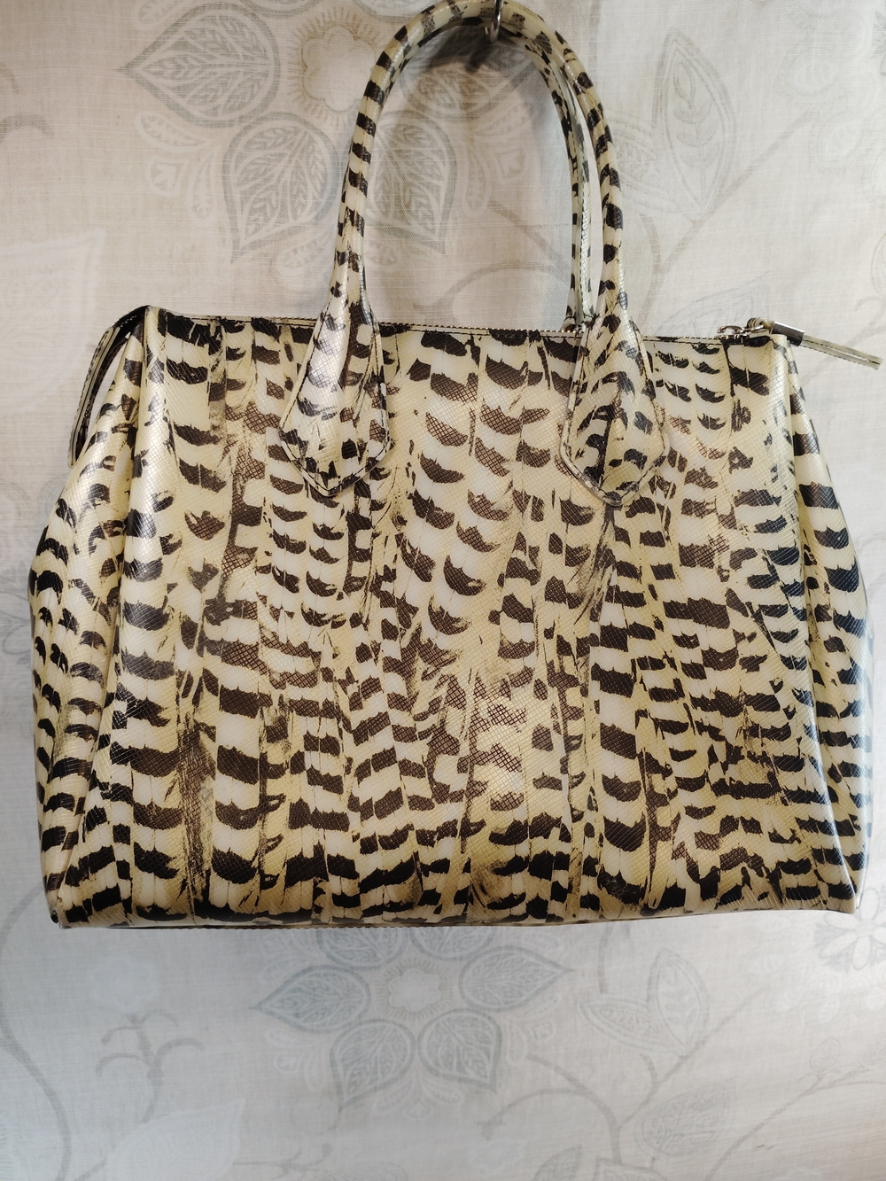 GUM GIANNI CHIARINI Textured Cream and Black Patterned Print  Satchel